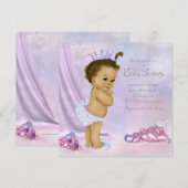 Roze en Paarse Afro-Amerikaanse Baby Girl Shower Kaart (Voorkant / Achterkant)