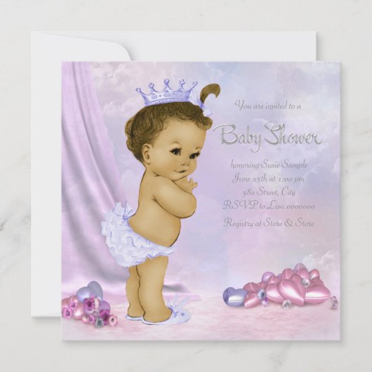 Roze en Paarse Afro-Amerikaanse Baby Girl Shower Kaart (Voorkant)