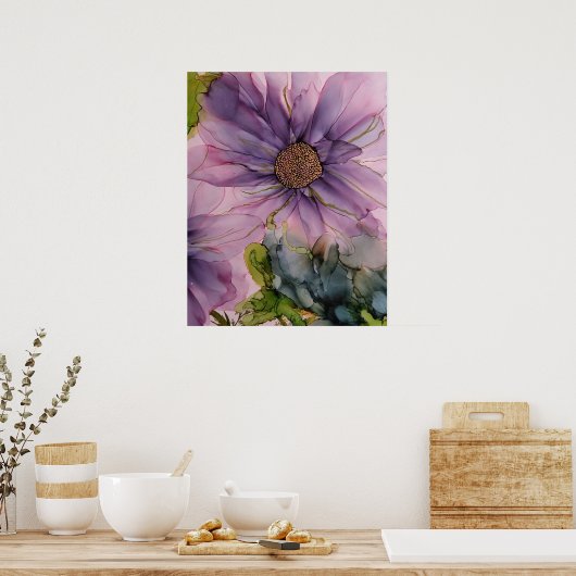 roze en paarse alcoholbloem poster (Keuken)