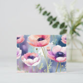 Roze en Paarse Anemonen Briefkaart (Staand voorkant)