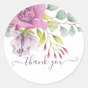 Roze en paarse aquarel bloem dank je wel ronde sticker