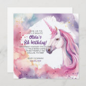 Roze en Paarse Aquarel Eenhoorn Verjaardag Kaart (Voorkant / Achterkant)