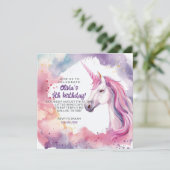 Roze en Paarse Aquarel Eenhoorn Verjaardag Kaart (Staand voorkant)