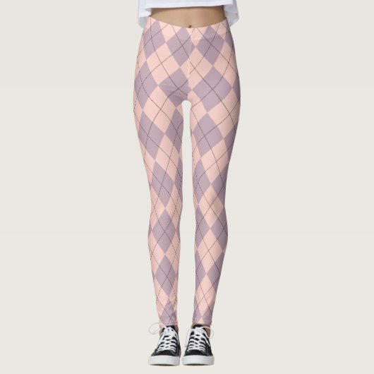 Roze en Paarse Argyle Pattern Girly Leggings (Voorkant)