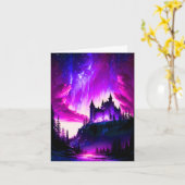 Roze en Paarse Aurora Borealis over een wit gezich Kaart (Gele Bloem)