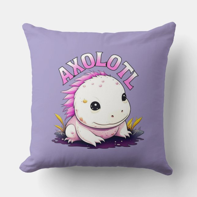 Roze en Paarse Axolotl gepersonaliseerd Kussen (Voorkant)