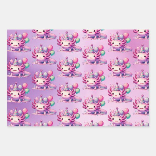 Roze en Paarse Axolotl Girl's Verjaardagsfeest Inpakpapier Vel (Voorkant 3)