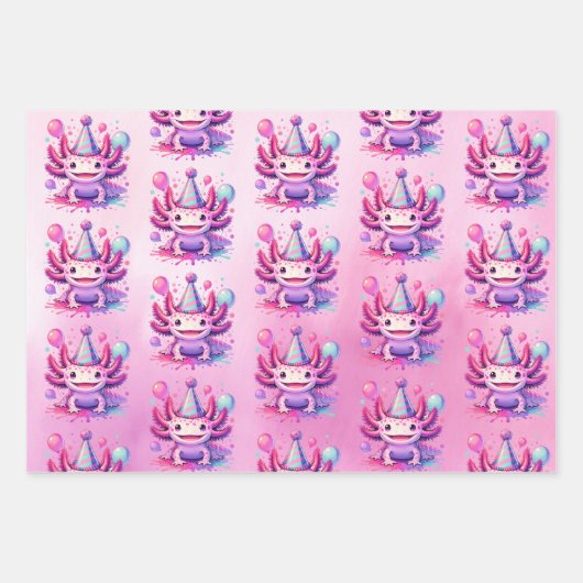 Roze en Paarse Axolotl Girl's Verjaardagsfeest Inpakpapier Vel (Voorkant 2)