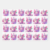 Roze en Paarse Axolotl Girl's Verjaardagsfeest Inpakpapier Vel (Voorkant)