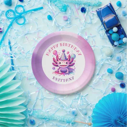 Roze en Paarse Axolotl Girl's Verjaardagsfeest Papieren Bordje (Feest)