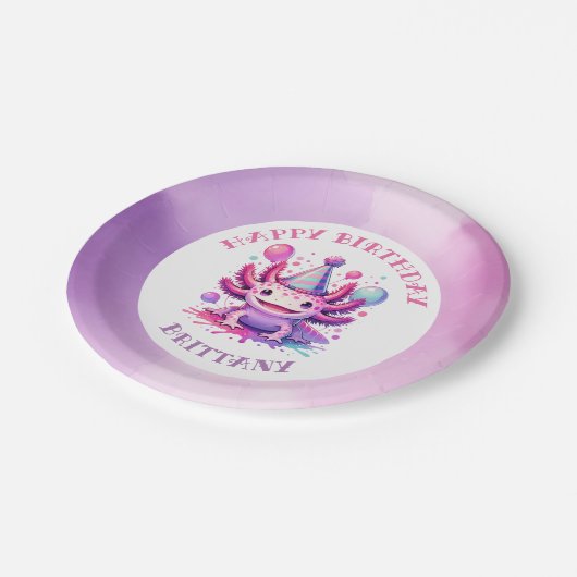 Roze en Paarse Axolotl Girl's Verjaardagsfeest Papieren Bordje (Gekanteld)