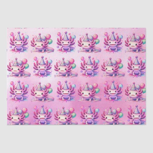 Roze en Paarse Axolotl Girl's Verjaardagsfeest Tissuepapier (Voorkant)