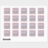 Roze en paarse babyshower-monogram vierkante sticker (Vel)