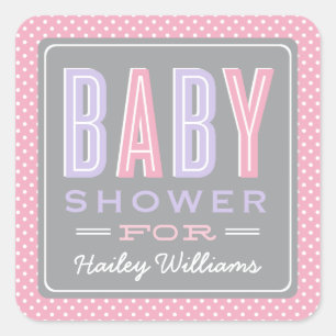 Roze en paarse babyshower-monogram vierkante sticker
