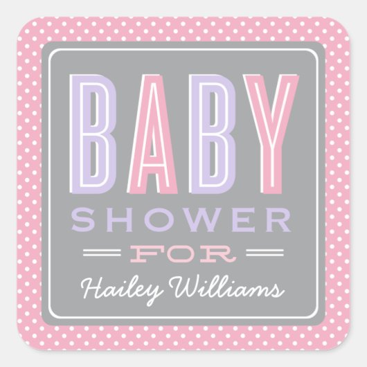 Roze en paarse babyshower-monogram vierkante sticker (Voorkant)