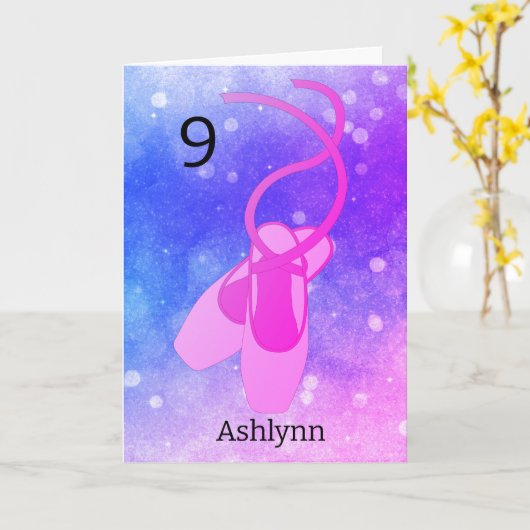 Roze en Paarse ballet, negende verjaardag Kaart (Gele Bloem)