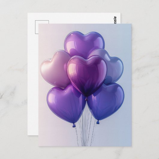 Roze en Paarse ballonnen Valentijns's Groet Briefkaart (Voorkant / Achterkant)