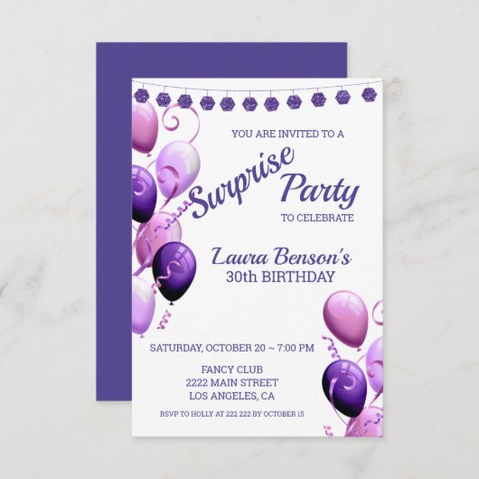 Roze en Paarse ballonnen Verjaardag Kaart (Voorkant / Achterkant)