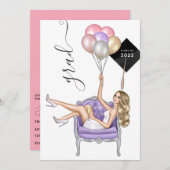 Roze en Paarse ballonvaardige Afstuderen Kaart (Voorkant / Achterkant)