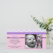 roze en paarse bandana patroon baby aankondiging (Staand voorkant)