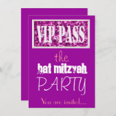 Roze en paarse Bat Mitzvah VIP Kaart (Voorkant / Achterkant)
