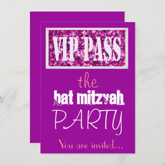 Roze en paarse Bat Mitzvah VIP Kaart (Voorkant / Achterkant)