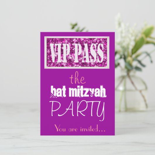 Roze en paarse Bat Mitzvah VIP Kaart (Staand voorkant)