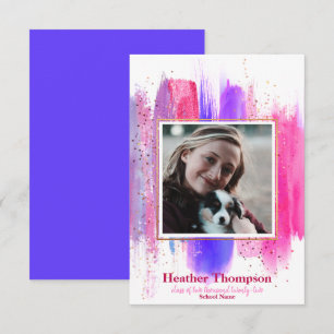 Roze en Paarse bekendmaking Afstuderen Glitter Kaart