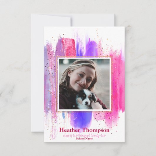 Roze en Paarse bekendmaking Afstuderen Glitter Kaart (Voorkant)