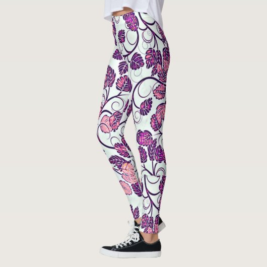 Roze en Paarse bladeren Leggings (Links)