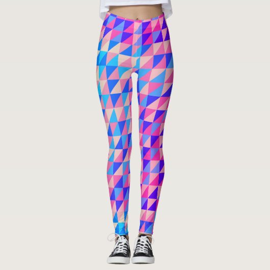 Roze en paarse Blauw abstract Kleurenblok Leggings (Voorkant)