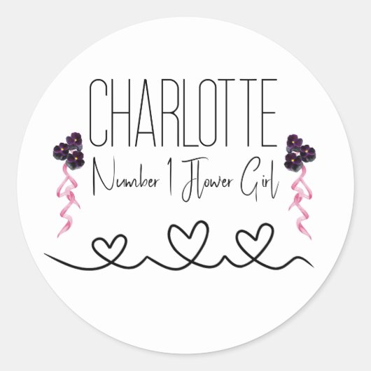 Roze en paarse bloem bloemenmeisje ronde sticker (Voorkant)