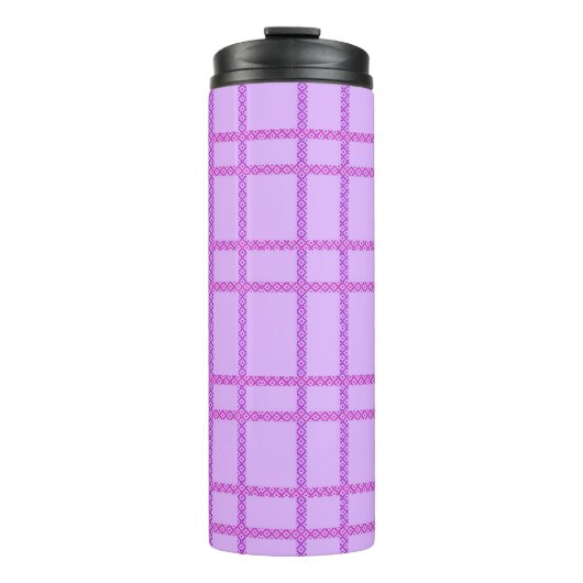 Roze en paarse bloem geruit patroon thermosbeker (Voorkant)