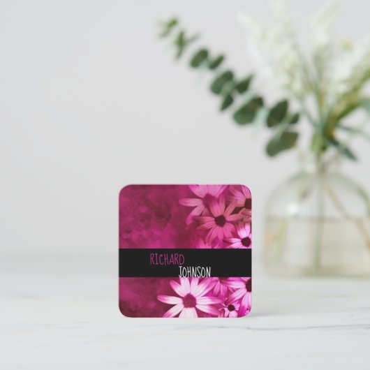 roze en paarse bloem gewaagde moderne kunst vierkante visitekaartje (Staand voorkant)