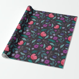 Roze en Paarse Bloem Illustratie Patroon Cadeaupapier