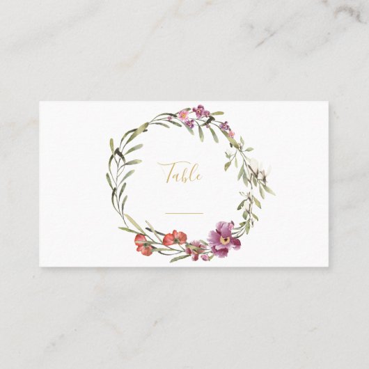 Roze en paarse bloem met groot tafelnummer plaatskaartje (Achterkant)