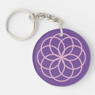 Roze en paarse bloem ontwerp dubbelzijdig acryl sleutelhanger