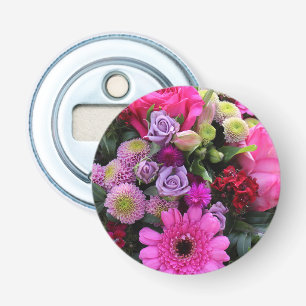 Roze en paarse bloemboeket foto button flesopener