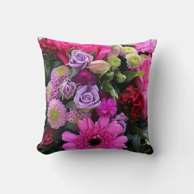 Roze en paarse bloemboeket foto kussen (Voorkant)