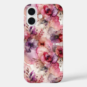 Roze en paarse bloemen Alcohol inkt illustratie iPhone 16 Hoesje