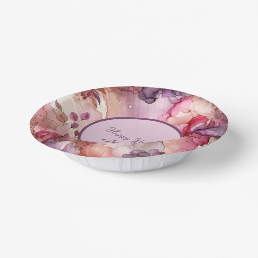 Roze en paarse bloemen Alcohol inkt illustratie Papieren Kommen (Gebogen)