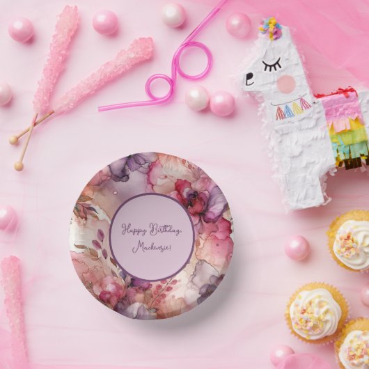 Roze en paarse bloemen Alcohol inkt illustratie Papieren Kommen (Feest)