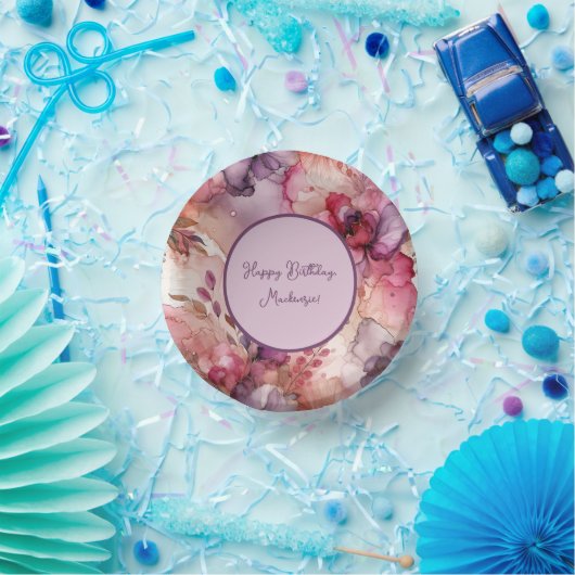 Roze en paarse bloemen Alcohol inkt illustratie Papieren Kommen (Feest)