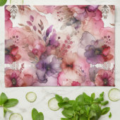 Roze en paarse bloemen Alcohol inkt illustratie Theedoek (Gevouwen)