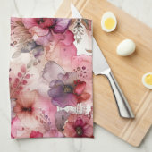 Roze en paarse bloemen Alcohol inkt illustratie Theedoek (Quarter Fold)