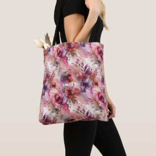 Roze en paarse bloemen Alcohol inkt illustratie Tote Bag