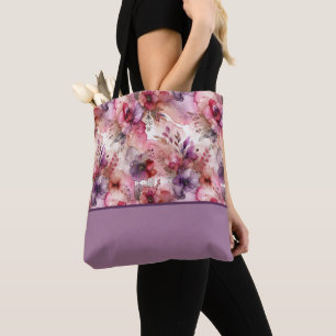 Roze en paarse bloemen Alcohol inkt kleurblok Tote Bag