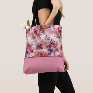 Roze en paarse bloemen Alcohol inkt kleurblok Tote Bag
