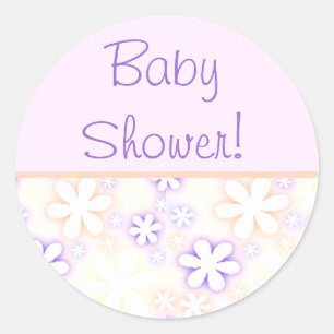 roze en paarse bloemen, BabyShower! Ronde Sticker