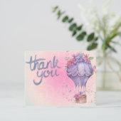 roze en paarse bloemen bedankkaart (Staand voorkant)